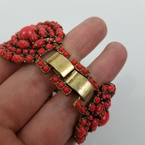 Stella & Dot Pink Bracelet Gold Tone Cuff Chunky - Picture 4 of 8